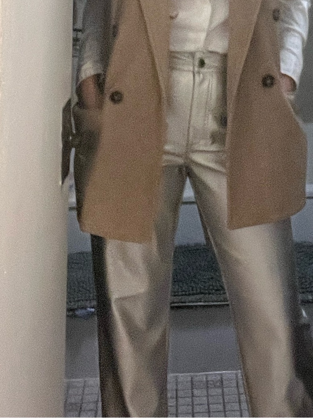 H&M Cream Faux Leather-Look Pants